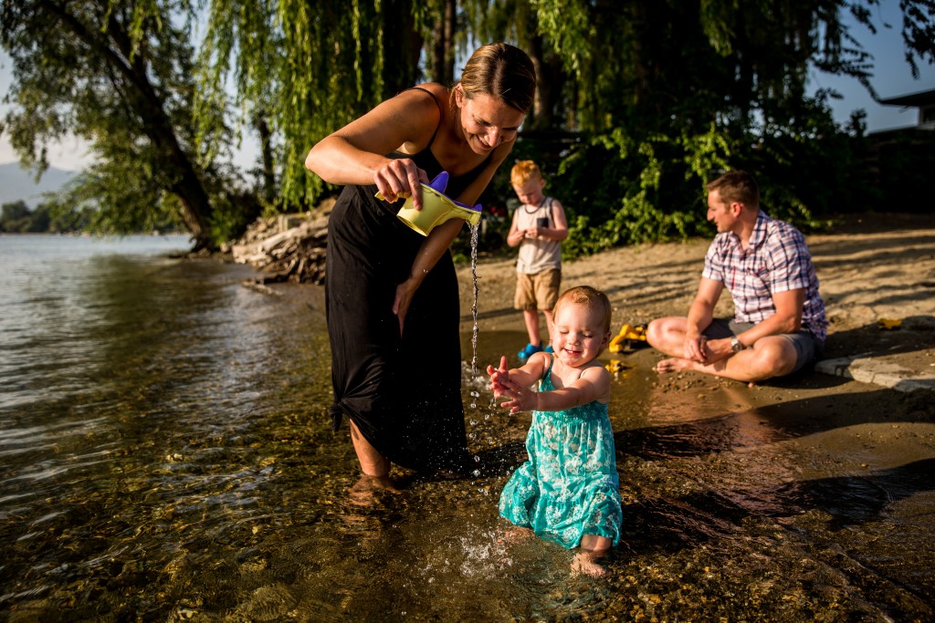Victoria BC Family Photographer | Family playing in the water at sunset