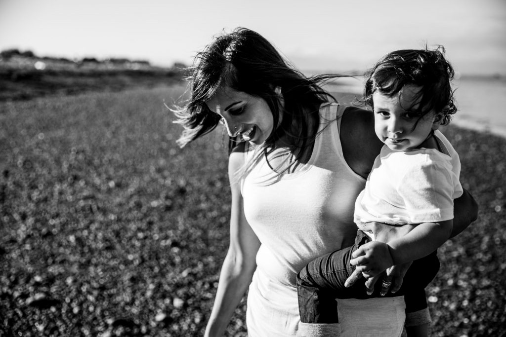 Victoria BC Family Photographer | mother and child walk on the beach