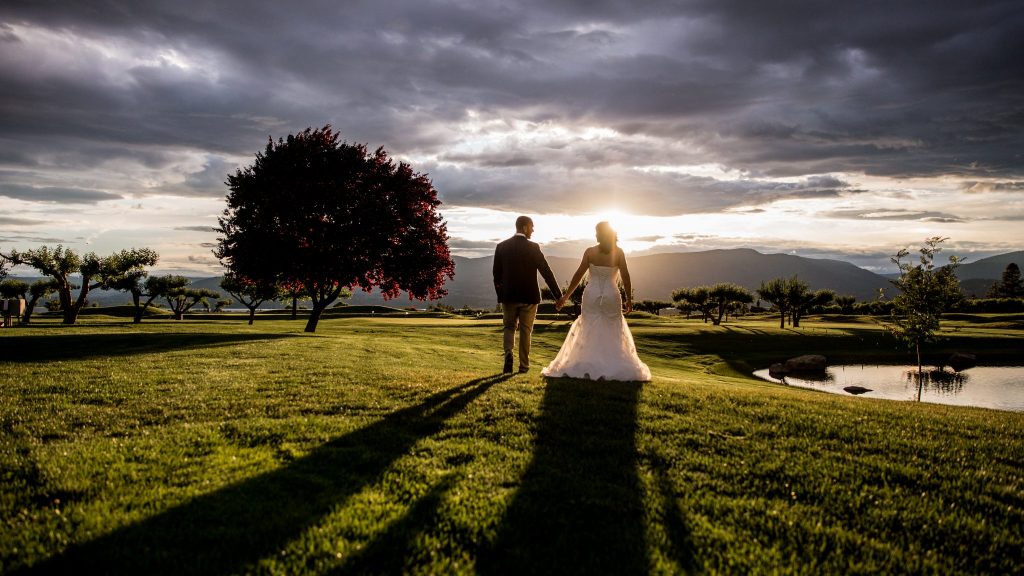 Stellavate Photography | Victoria BC wedding Photographer | Bride and groom hold hands in the sunset