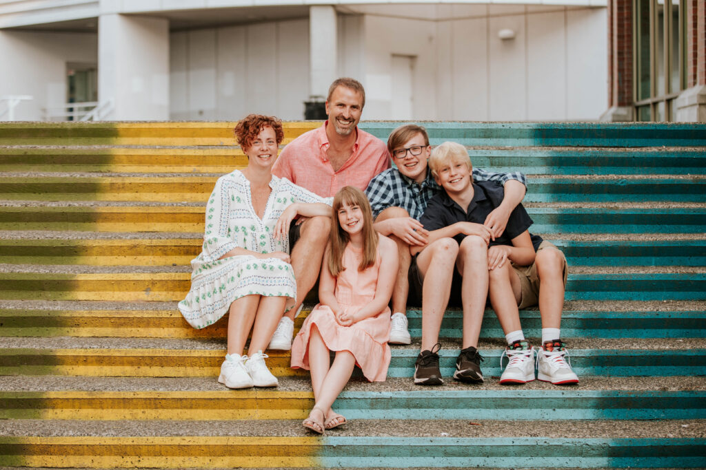 Victoria BC Family Photographer | family on rainbow steps in bc